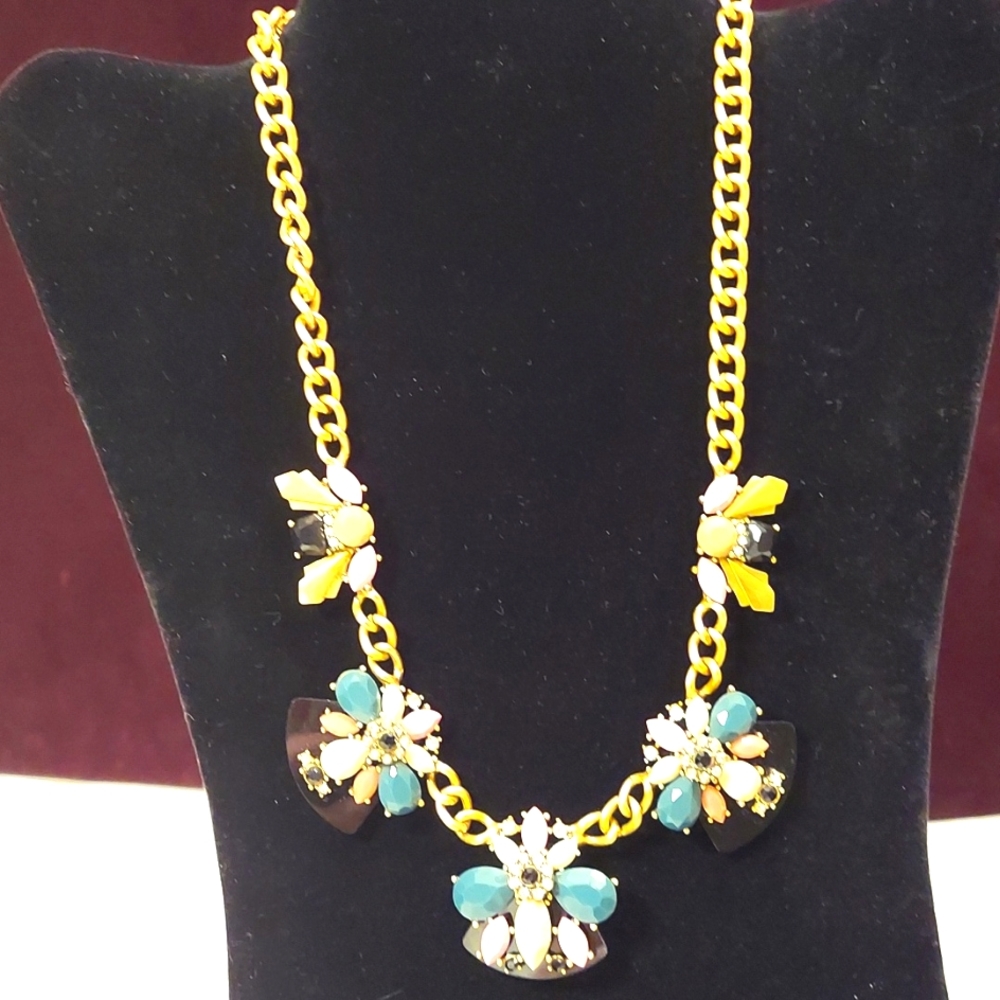 J. Crew Necklace with French blue and‎ rhinestones in buzzy design